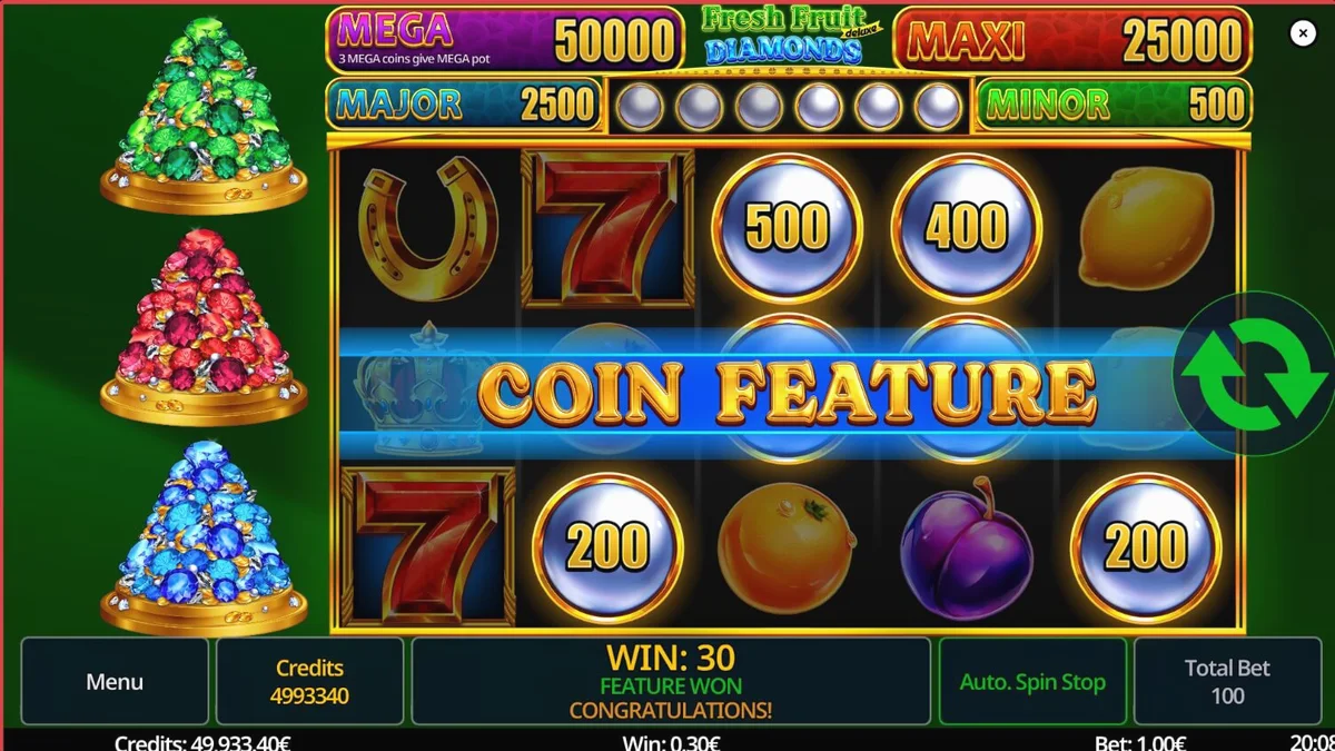 Tampilan visual slot Fresh Fruit Deluxe Diamonds dengan simbol buah dan berlian yang berkilau